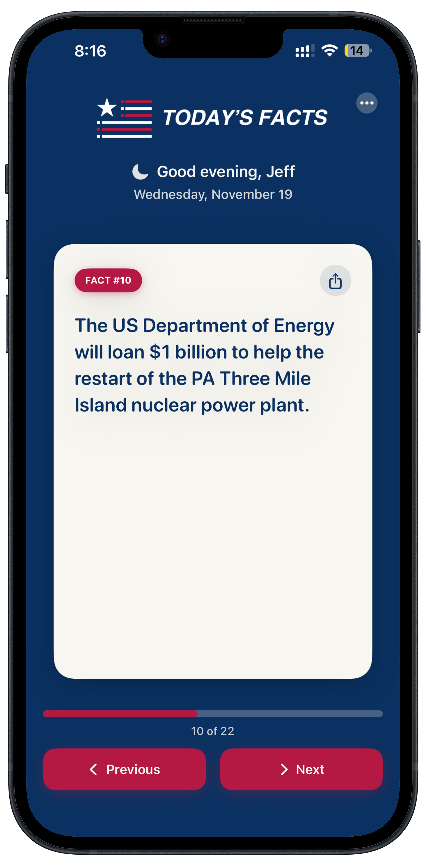 Today's Facts app screenshot